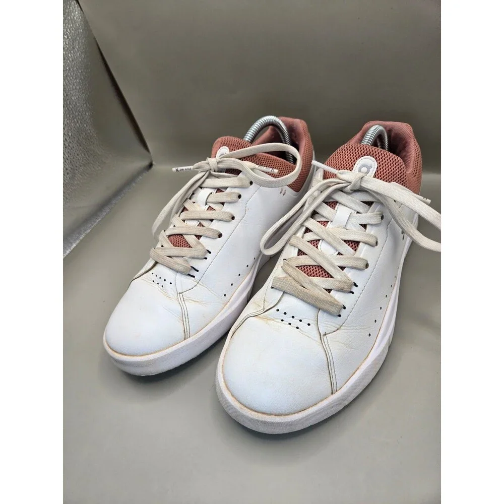 On The Roger Advantage Tennis Shoes Womens 9.5 White Dusty Rose Athletic Sneaker